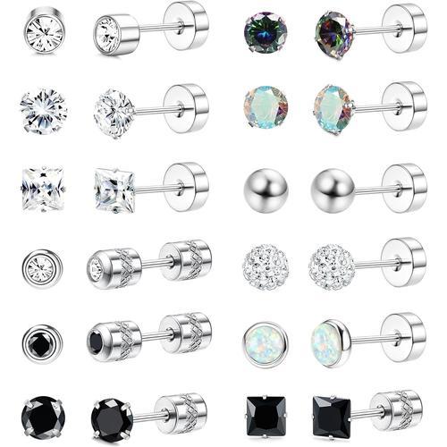 12paires Boucles D'oreille Acier Inoxydable Femme Homme Argent Hypo... on Productcaster.