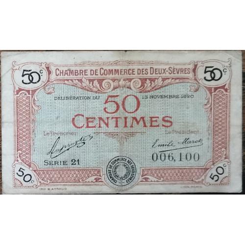 Billet 50 Centimes Chambre De Commerce Des Deux-Sèvres 1920 - Néces... on Productcaster.