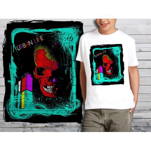 T-Shirt Blanc Enfant Tete De Mort Skull Design 597 on Productcaster.