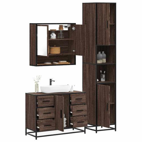 Vidaxl Ensemble De Meubles De Salle De Bain 3 Pcs Chêne Marron on Productcaster.