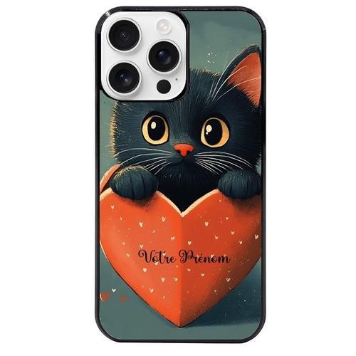 Coque Noire Pour Iphone 16 Pro Motif Chat Coeur Avec Prenom on Productcaster.