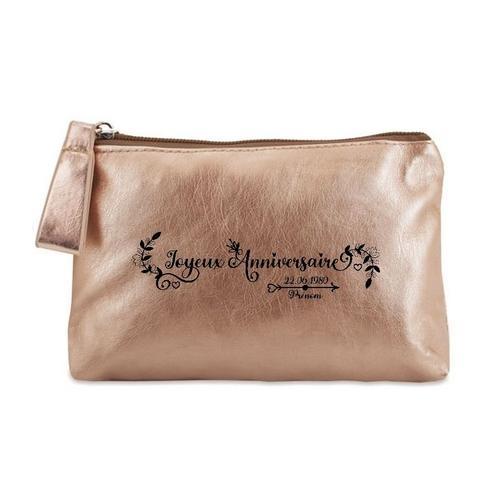 Trousse de maquillage dore pochette joyeux anniversaire personnalisee on Productcaster.