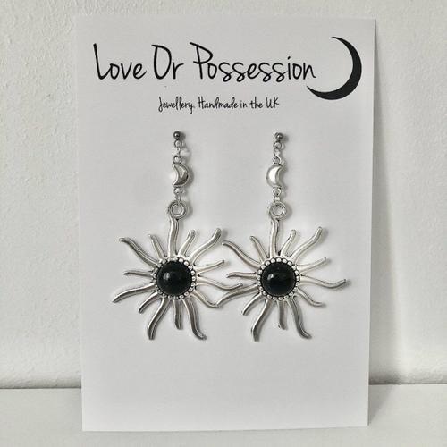 Grandes Boucles D'oreilles Tibétaines En Argent Et Onyx Noir Soleil... on Productcaster.