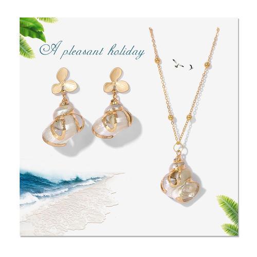 Ensemble De Boucles D'oreilles Et Collier En Coquillage Naturel Pou... on Productcaster.