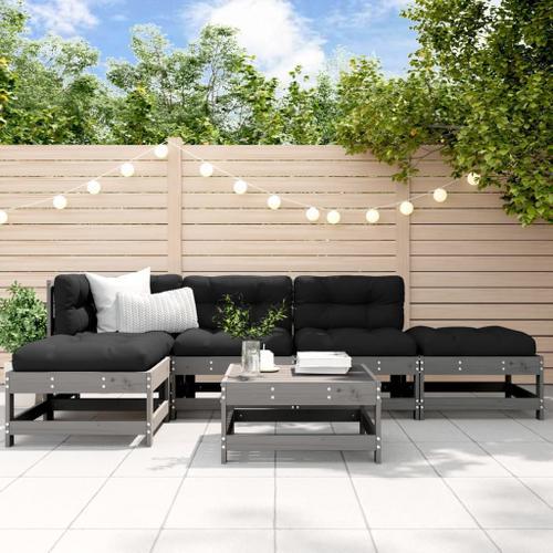 Vidaxl Salon De Jardin 6 Pcs Avec Coussins Gris Bois Massif on Productcaster.