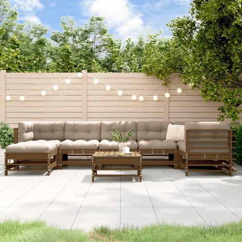 Vidaxl Salon De Jardin 8 Pcs Avec Coussins Marron Miel Bois Massif on Productcaster.