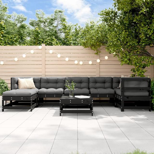 Vidaxl Salon De Jardin 8 Pcs Avec Coussins Noir Bois Massif on Productcaster.