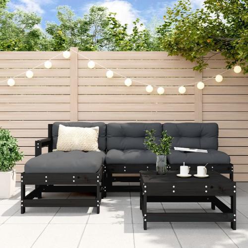 Vidaxl Salon De Jardin 5 Pcs Avec Coussins Noir Bois Massif on Productcaster.