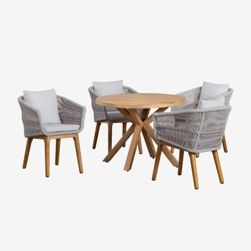 Ensemble De Table Ronde En Bois (Ø100 Cm) Naele Et 4 Chaises De Sal... on Productcaster.