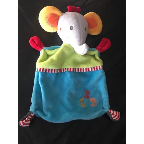 Doudou Éléphant 123 Bleu Vert Jaune Baby Club on Productcaster.