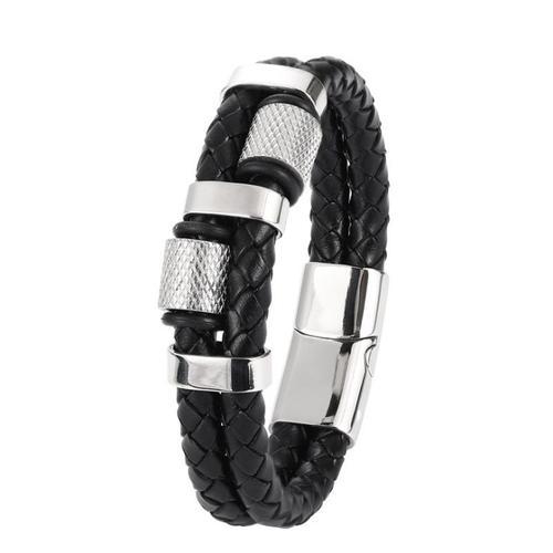 Bracelet En Cuir Et Soie Pour Hommes, Classique, Noir, Vintage, Dél... on Productcaster.