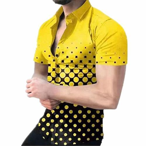 Été Homme Revers Manches Courtes Impression 3d Casual Slim Shirt Ho... on Productcaster.