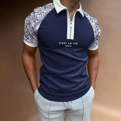 Mode Homme Polo D?Été Zip Patchwork Homme Sport Polo on Productcaster.