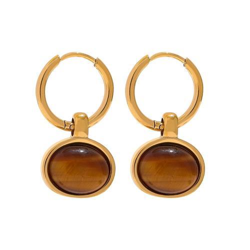 Yhpup Pvd-18k Plaqué Or Pierre Naturelle Agent Vert Tigre Boucles D... on Productcaster.