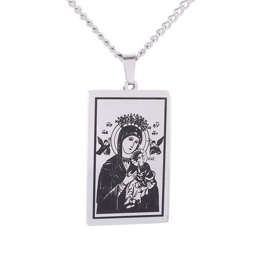 Vierge Marie Christianisme Carré Tag Pendentif Collier En Acier Ino... on Productcaster.