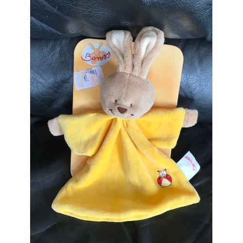 Lapin Marque Bengy, Doudou Plat Jaune Motif Brodé Coccinelle 26cm on Productcaster.