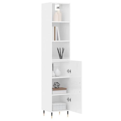 Vidaxl Buffet Haut Blanc Brillant 34,5x34x180 Cm Bois D'ingénierie on Productcaster.