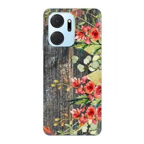 Coque Compatible Honor X7a Bois Gris Fleur Rouge on Productcaster.