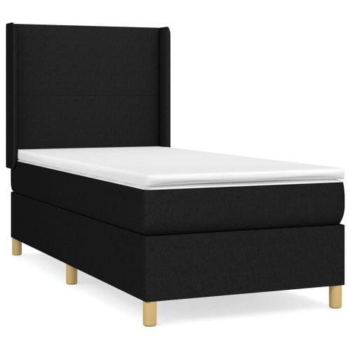 Vidaxl Lit À Sommier Tapissier Avec Matelas Noir 90x190 Cm Tissu on Productcaster.