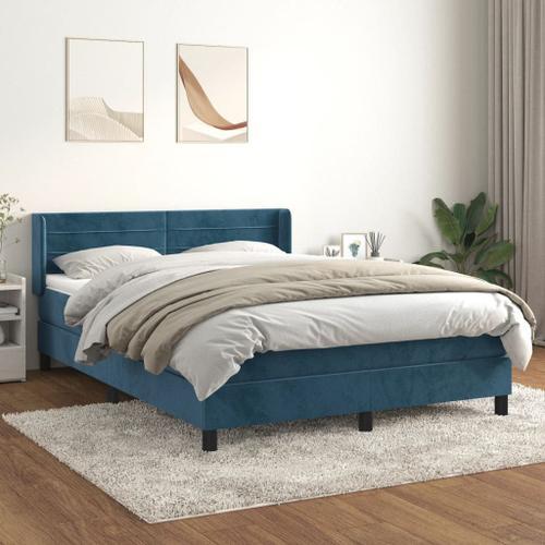 Vidaxl Lit ¿¿ Sommier Tapissier Et Matelas Bleu Fonc¿¿ 140x200cm Ve... on Productcaster.