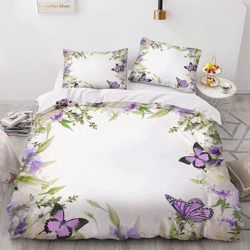 Housse De Couette X Fleurs Pourpres Papillon Parure De Lit Personne... on Productcaster.