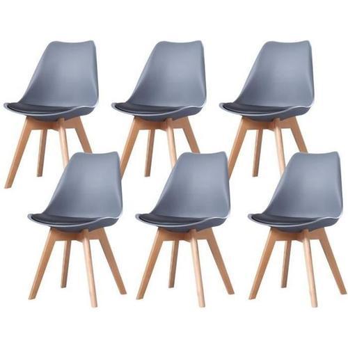 Clara - Lot De 6 Chaises Scandinave - Gris/Noir - Pieds En Bois Mas... on Productcaster.