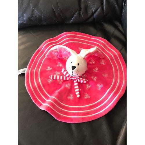 Doudou Plat Rond Lapin Rose Blanc Triskel Breizh Creations 29cm on Productcaster.