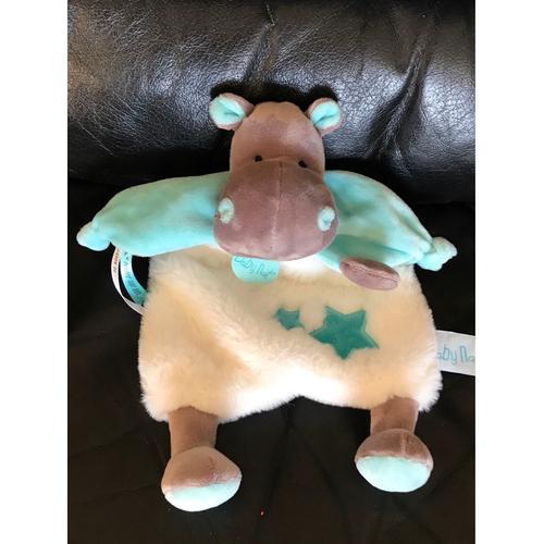 Doudou Plat Hippopotame Marron Blanc Bleu Bazile L'hippo Baby Nat -... on Productcaster.