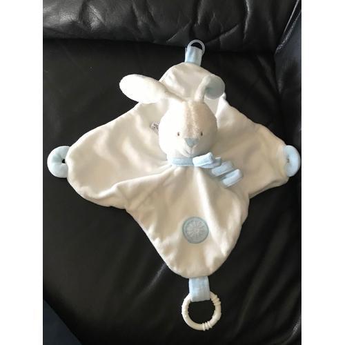 Doudou Plat Lapin Blanc Et Bleu Babysun 27*27cm on Productcaster.