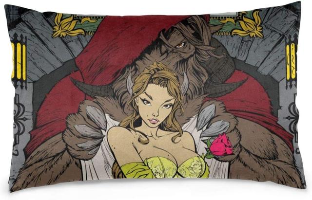 Housse De Coussin Décorative La Belle Et La Bête, Taie D'oreiller D... on Productcaster.