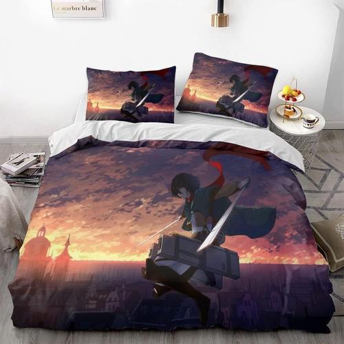 Attack On Giant Eren Levi Anime Soft Printed Bedding Set With Comfo... on Productcaster.