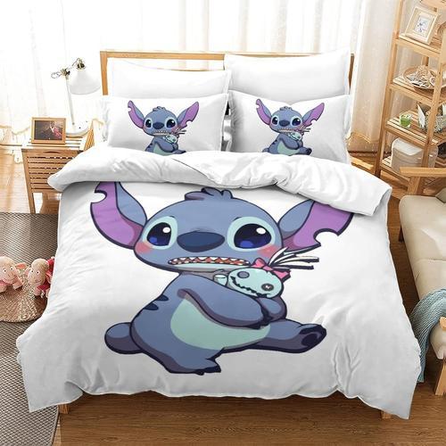 Stitch 3 Pieces Duvet Cover Set With Pillowcase 3d Lilo & Stitch Qu... on Productcaster.