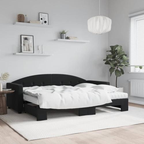 Vidaxl Lit De Jour Avec Lit Gigogne Et Matelas Noir 80x200 Cm Velours on Productcaster.