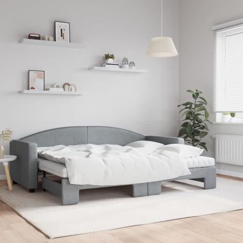 Vidaxl Lit De Jour Avec Gigogne Et Matelas Gris Clair 80x200 Cm Tissu on Productcaster.