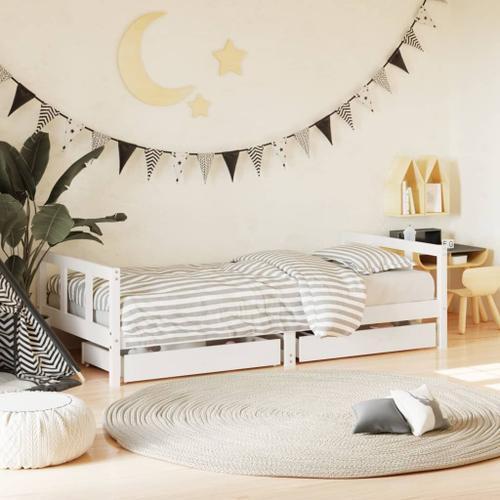 Vidaxl Cadre De Lit D'enfants Tiroirs Blanc 90x190 Cm Bois Pin Massif on Productcaster.