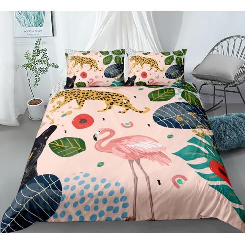 Housse De Couette Flamant Rose, Imprim¿¿ L¿¿Opard, Gu¿¿Pard, Chat N... on Productcaster.