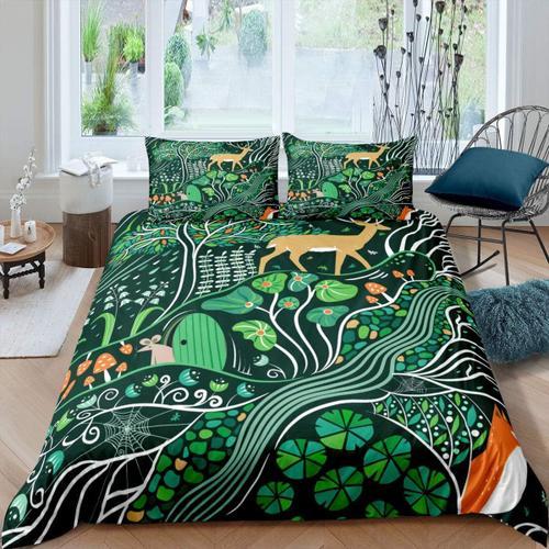 Housse De Couette Verte Avec Motif D'animaux Et De Plantes, Ensembl... on Productcaster.