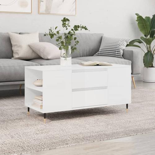 Vidaxl Table Basse Blanc Brillant 102x44,5x50 Cm Bois D'ingénierie on Productcaster.