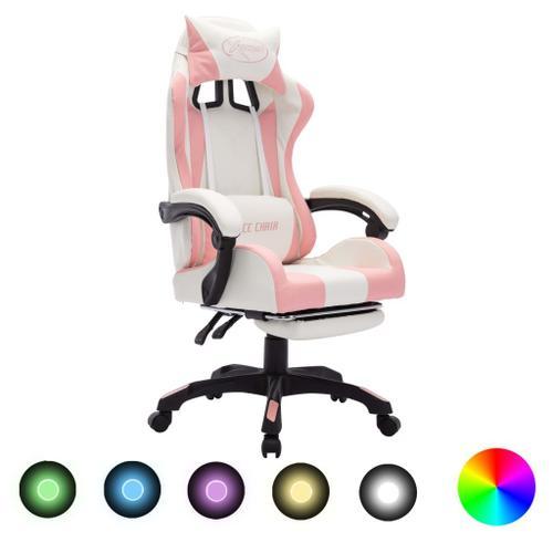 Vidaxl Fauteuil De Jeux Vidéo Avec Led Rvb Rose Et Blanc Similicuir on Productcaster.