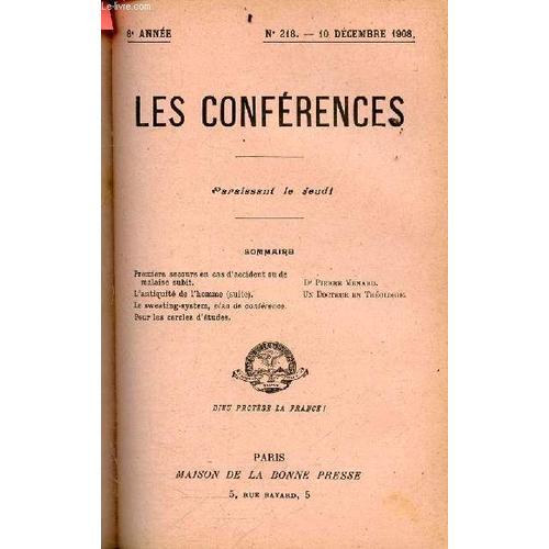 Les Conferences N°218 10 Decembre 1908 - 8e Annee- Premiers Secours... on Productcaster.