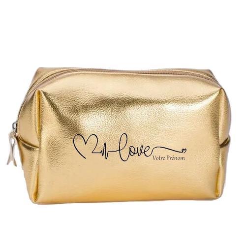 Grande trousse de maquillage doree pochette Love et coeur personnal... on Productcaster.