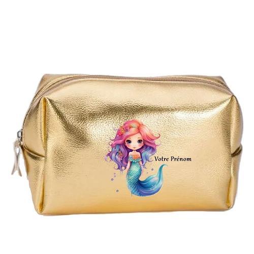 Grande trousse de maquillage doree pochette Sirene personnalisee on Productcaster.