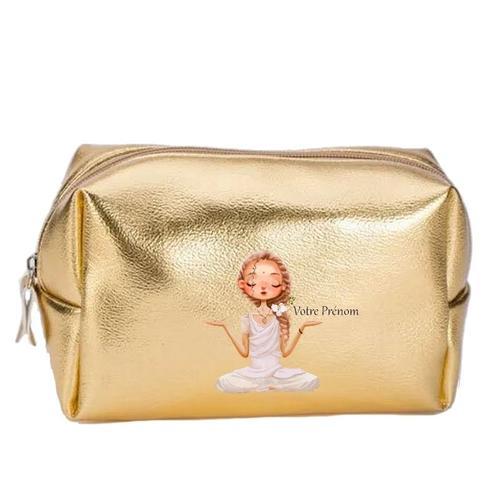 Grande trousse de maquillage doree pochette Yoga girl personnalisee on Productcaster.