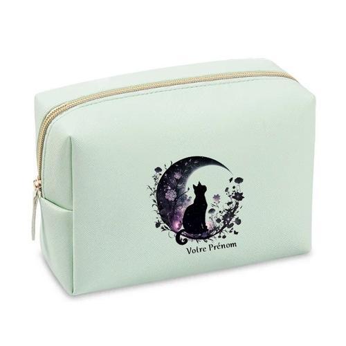 Grande trousse de maquillage Vert pastel pochette Chat lune personn... on Productcaster.