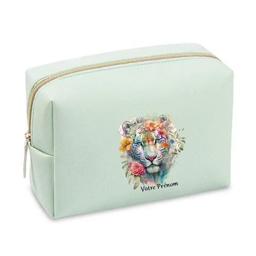 Grande trousse de maquillage Vert pastel pochette Tigre fleur perso... on Productcaster.