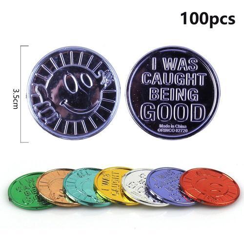 100pcs Luck Coin - Pièces De Monnaie Dorées En Plastique, Coffre De... on Productcaster.