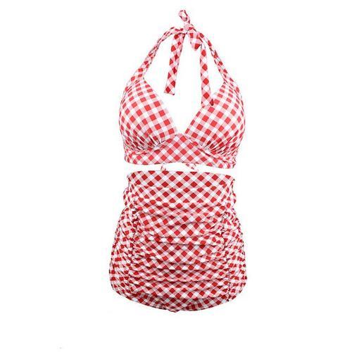 Maillot De Bain Vintage À Carreaux Pour Femmes,Grande Taille,Col Li... on Productcaster.