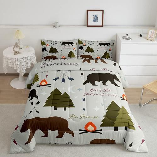 Happy Camping ¿C Ensemble De Literie Avec Couette, Ours, Pins, Chas... on Productcaster.