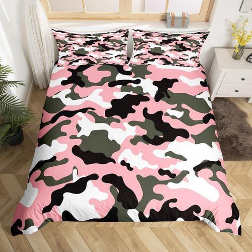 Housse De Couette Camouflage Arm¿¿E Rose Vert Blanc, Ensemble De Li... on Productcaster.