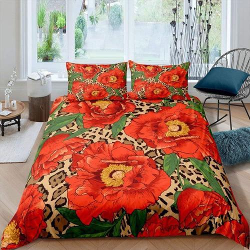 Housse De Couette ¿¿ Motif De Fleurs Rouges Et De Feuilles Vertes, ... on Productcaster.